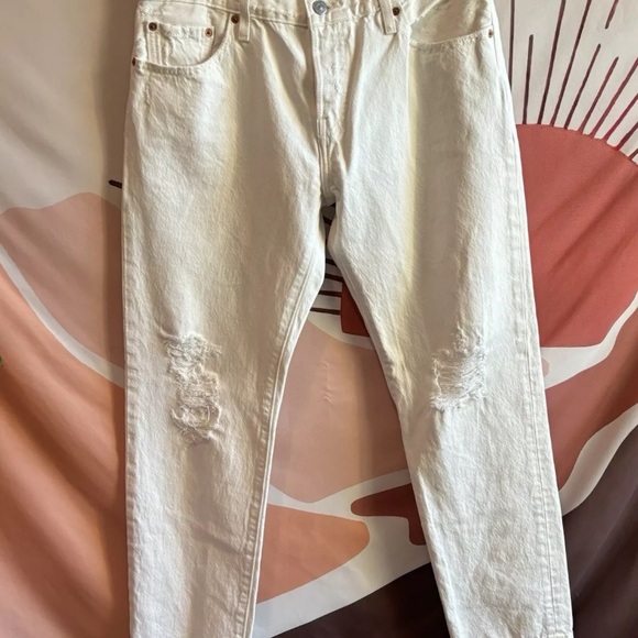 Levis 501 CT Button Fly Jeans Mens 30x27 White Denim 100% Cotton MEASURED SIZE - Picture 3 of 12